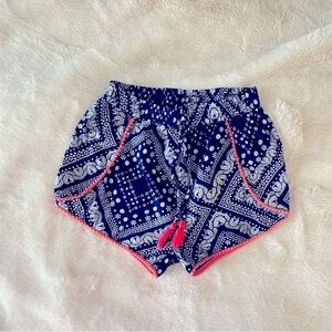 Japna Girls Shorts,navy bandana print, coral tassels,10G